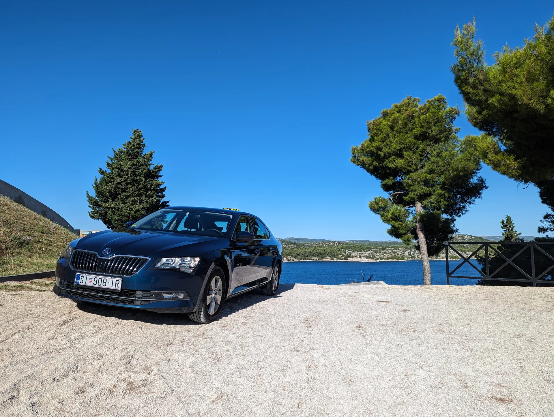TAXI Antonio Škoda Superb taxi parked at St. Michael's Fortress viewpoint in Šibenik